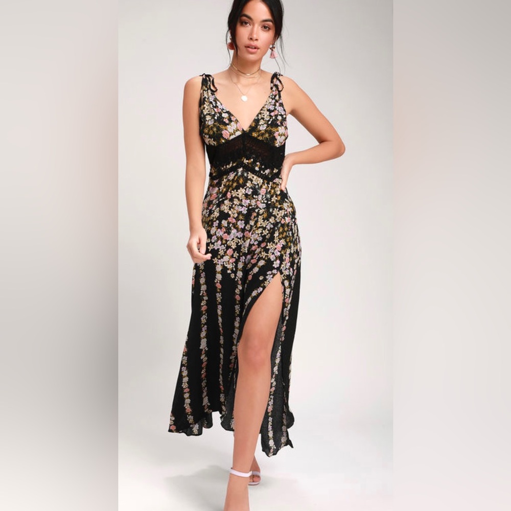 Claire Printed Maxi in Black by Free People, worn once. Discontinued piece rare